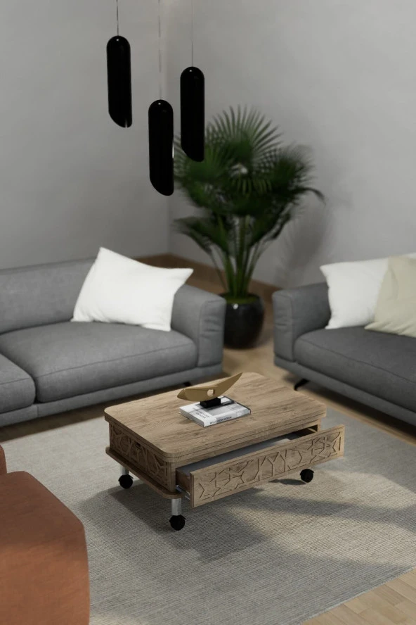 kolexonline Lisa Tekerli Akıllı Sehpa Çok Amaçlı Akıllı Sehpa Sihirli Sehpa Yemek Masası Çay Sehpası