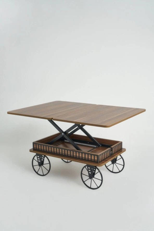 kolexonline Luna Akıllı Sehpa, Çalışma Masası, Yemek Masası, Yer Sofrası, Tekerli Ceviz Renk - Resim 4