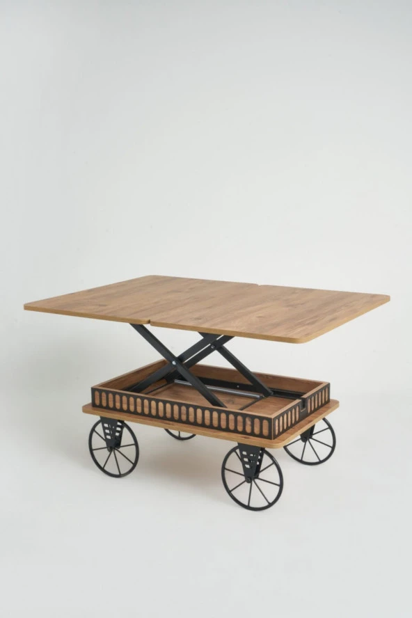 kolexonline Luna Akıllı Sehpa, Çalışma Masası, Yemek Masası, Yer Sofrası, Tekerli Çam Renk - 4