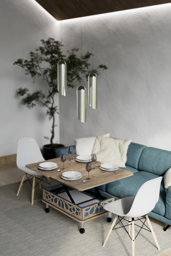 kolexonline Lisa Tekerli Sihirli Sehpa Akıllı Masa Yemek Masası Çekmeceli Antrasit Renk - Resim 2