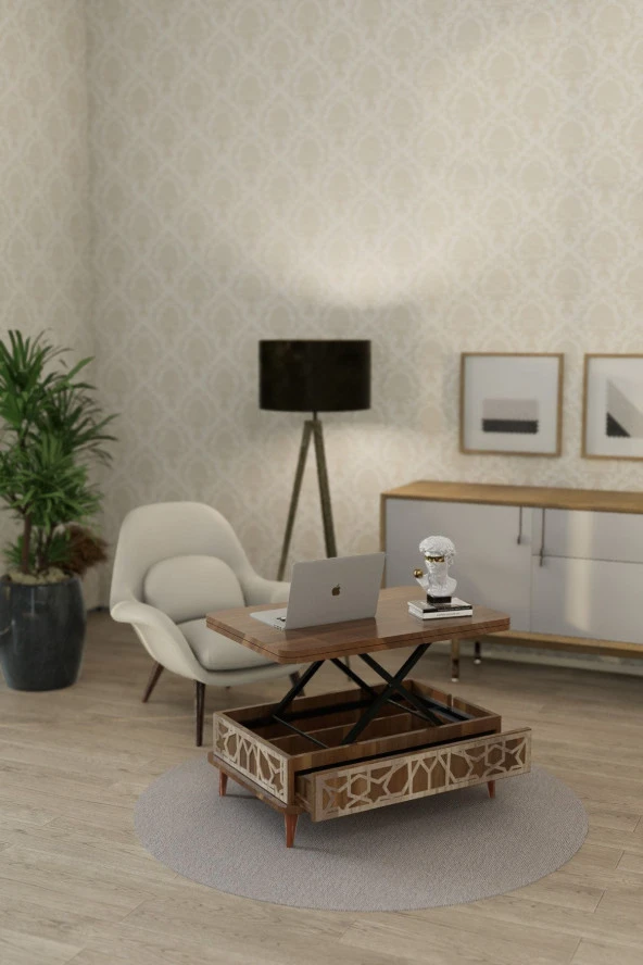 kolexonline Rosa Sihirli Masa Çalışma Masası Yemek Masası Yer Sofrası Ceviz Renk - Resim 2