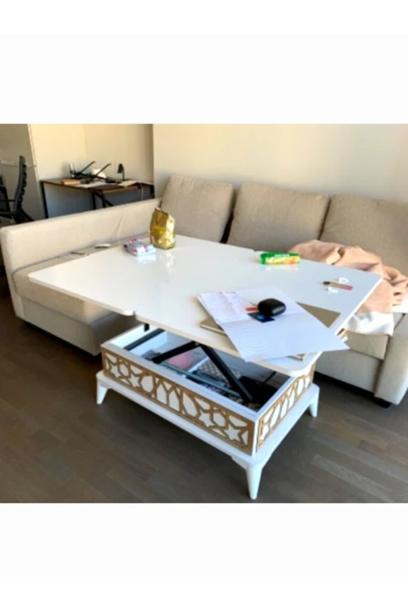 kolexonline Rosa Orta Sehpa Çekmeceli Akıllı Masa Beyaz Sehpa Beyaz Orta Sehpa Beyaz Renk - Resim 5