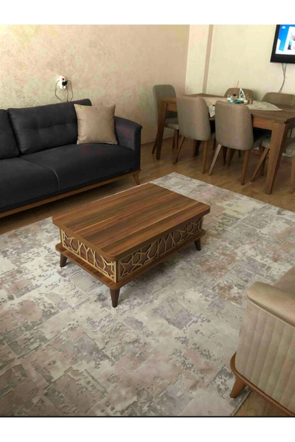 kolexonline Rosa Sihirli Masa Çalışma Masası Yemek Masası Yer Sofrası Ceviz Renk - Resim 4