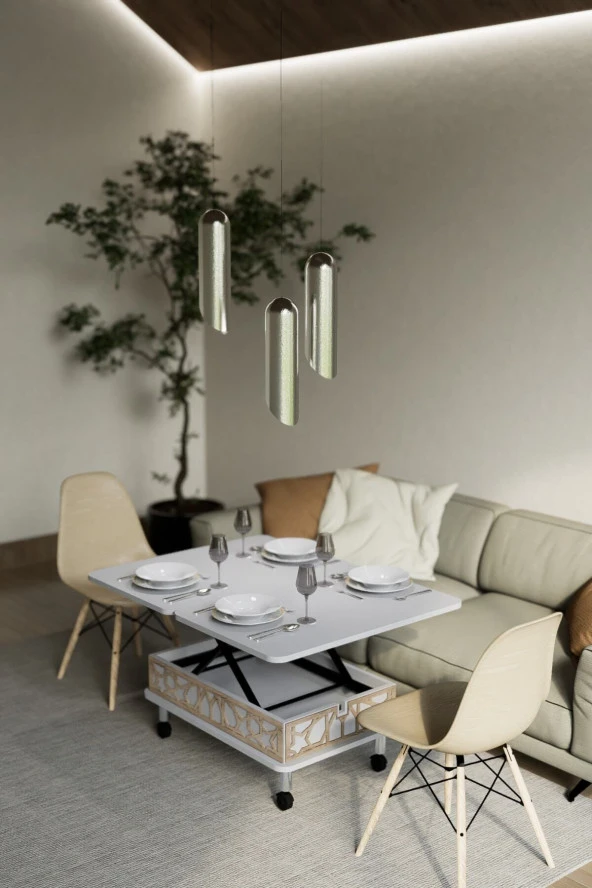 kolexonline Lisa Orta Sehpa Çekmeceli Tekerli Akıllı Masa Beyaz Sehpa Beyaz Orta Sehpa Beyaz Renk - Resim 3