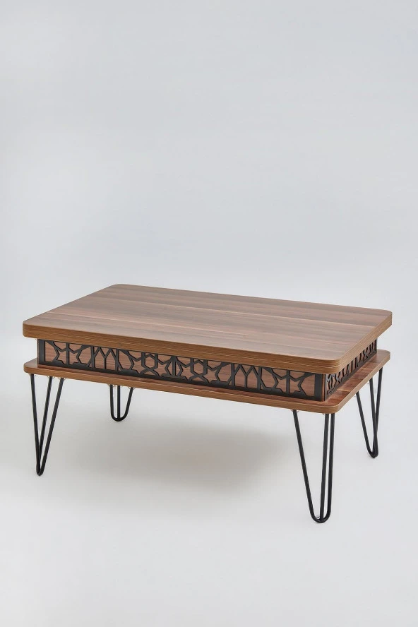 kolexonline Melek Lüx Metal Ayaklı Akıllı Sehpa, Çalışma Masası, Yemek Masası, Ceviz ürün görseli 1