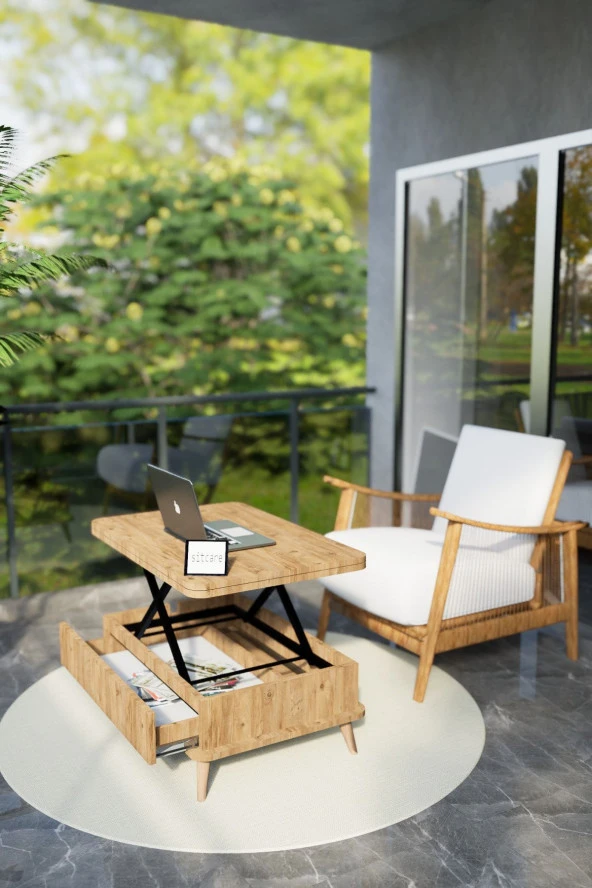 kolexonline Berlin Akıllı Orta Sehpa Akıllı Masa Çekmeceli Çam Renk - Resim 4