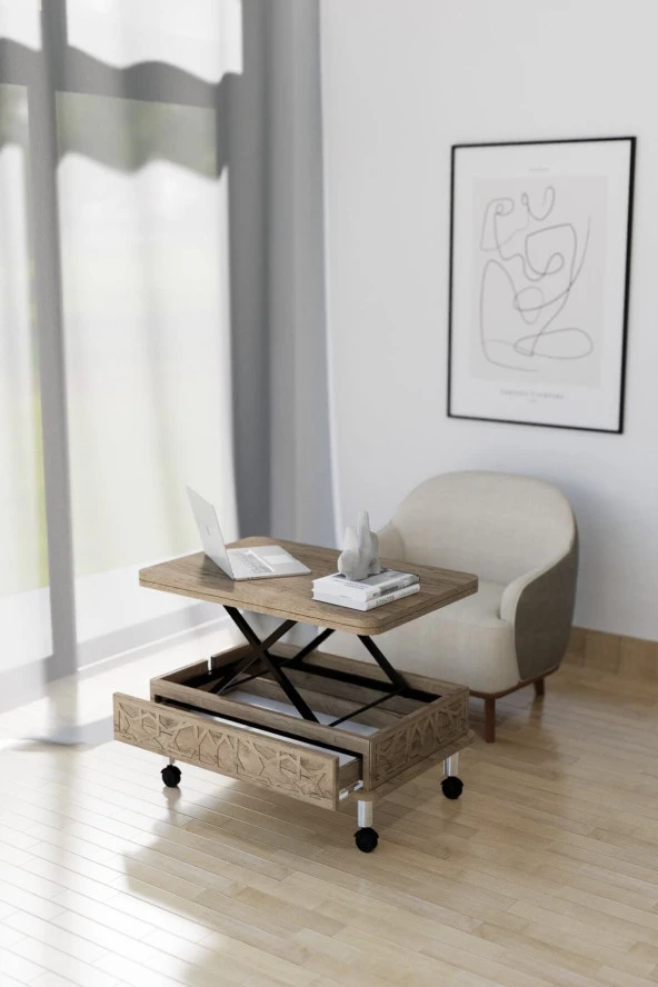 kolexonline Lisa Tekerli Akıllı Sehpa Çok Amaçlı Akıllı Sehpa Sihirli Sehpa Yemek Masası Çay Sehpası - 3