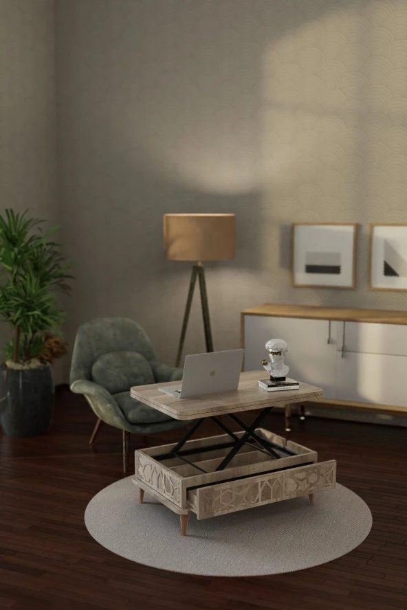 kolexonline Rosa Çok Amaçlı Akıllı Sehpa Sihirli Sehpa Yemek Masası Çay Sehpası Alaska Renk - 2