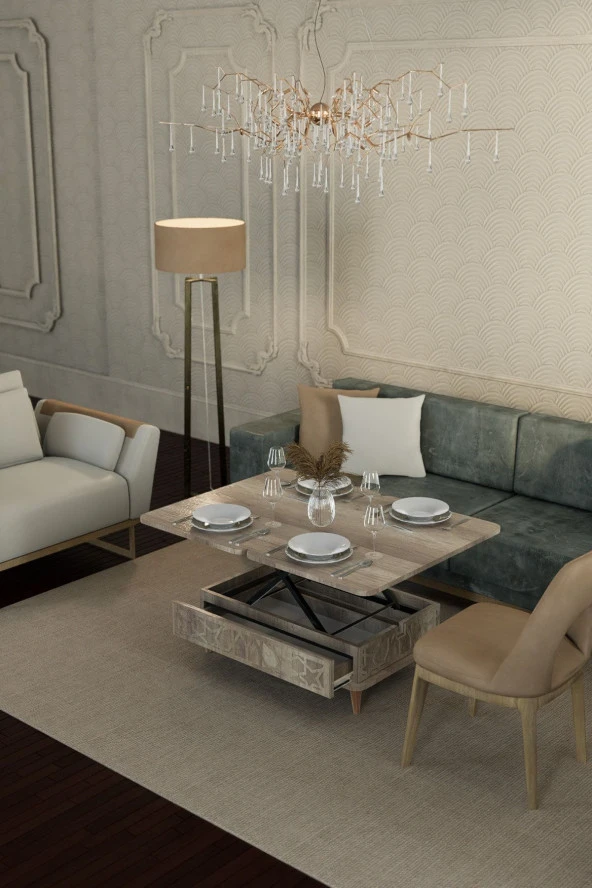 kolexonline Rosa Çok Amaçlı Akıllı Sehpa Sihirli Sehpa Yemek Masası Çay Sehpası Alaska Renk - 3