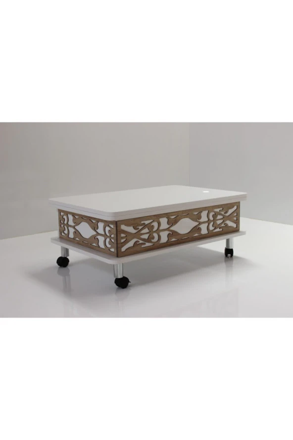 kolexonline Akıllı Sihirli Sehpa 3 Kadameli Tekerli Beyaz ürün görseli 1