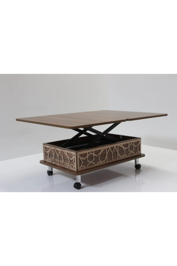 kolexonline Akıllı Sihirli Sehpa 3 Kadameli Tekerli Ceviz - Resim 3