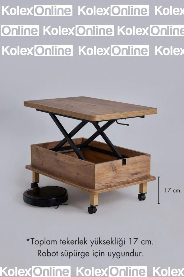 kolexonline Helsinki akıllı sehpa yemek masası, orta sehpa tekerli sehpa sihirli sehpa çam renk - 5