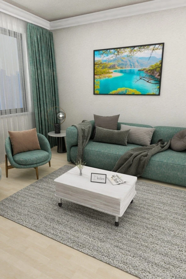 kolexonline Desensiz 3 Kademeli Tekerli Akıllı Sihirli Sehpa Antik Beyaz Renk - Resim 2