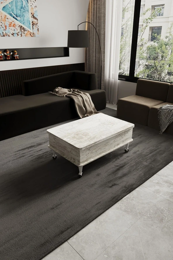 kolexonline Nino Akıllı Sehpa Tekerli Ayaklı Yemek Masası Çalışma Masası Antik Beyaz Renk - Resim 3