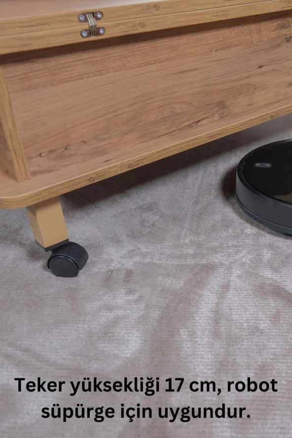 kolexonline Nino Akıllı Sehpa Tekerli Ayaklı Yemek Masası Çalışma Masası Çam Renk - Resim 4