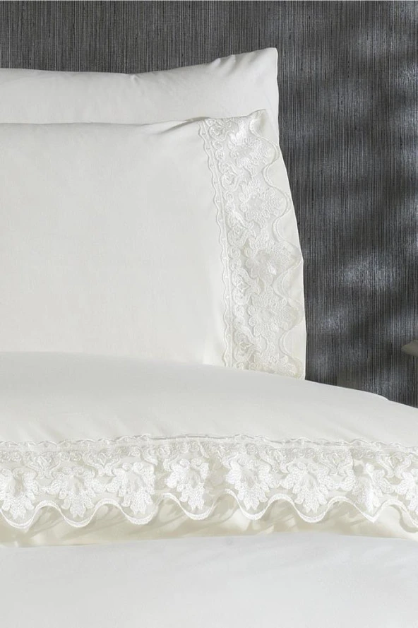 Fransız Dantelli Neriman Çeyizlik Nevresim Takımı Krem - Resim 2