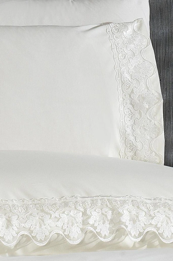 Fransız Dantelli Neriman Çeyizlik Nevresim Takımı Krem - Resim 3