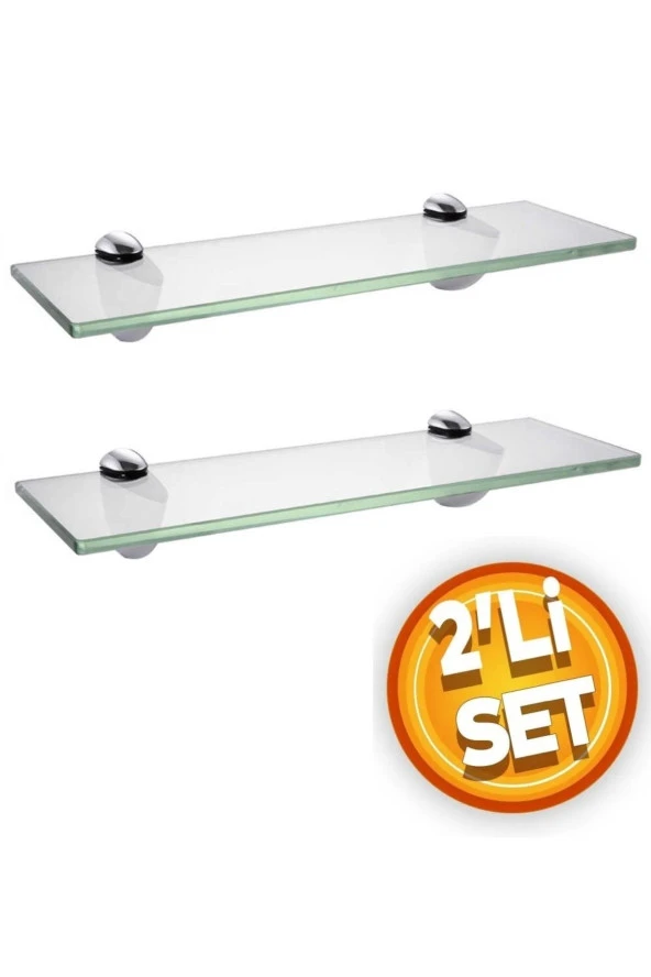 Depolife Cam Raf Ikili Set Banyo Duvar Ahşap Montajlı Etejer Rafı Rodajlı Cam Rafı Montaj Aparatlı Etajer
