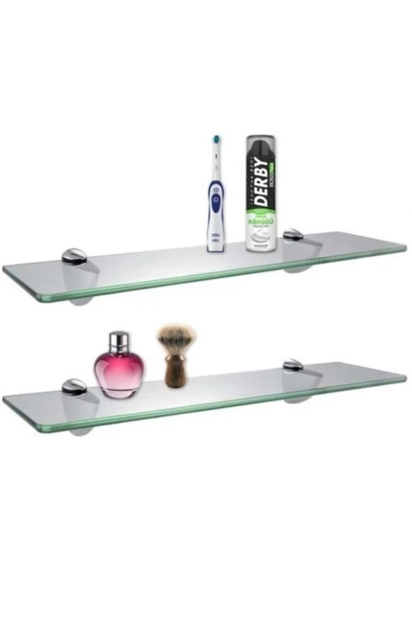 Depolife Cam Raf Ikili Set Banyo Duvar Ahşap Montajlı Etejer Rafı Rodajlı Cam Rafı Montaj Aparatlı Etajer - 2