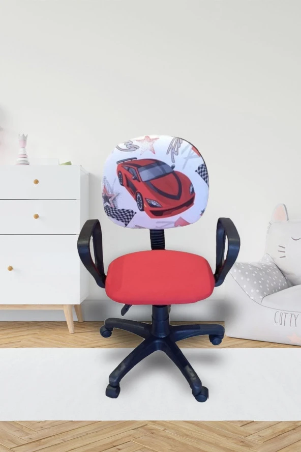 Depolife Çocuk Oyun Faaliyet Ofis Sandalyesi Koltuğu Kırmızı Arabalı