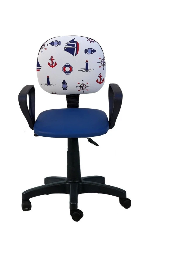 Depolife Çocuk Odası Ders Çalışma Ofis Koltuğu Gemici Dümen Desenli