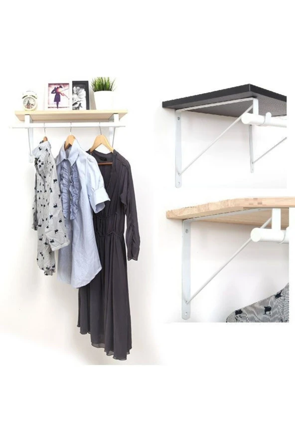 Depolife Duvar Rafı Fortmanto Askılık Elbise Asma Kitaplık Için Raf Askılı Etejer