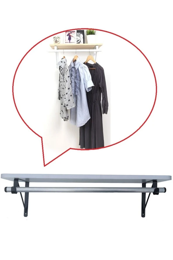 Depolife Duvar Rafı Fortmanto Askılık Elbise Asma Kitaplık Için Raf Askılı Etejer