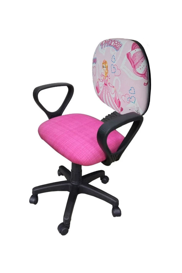 Çocuk Oyun Faaliyet Çalışma Sandalyesi Prenses Desenli Ofis Koltuğu Tekerlekli Amortisörlü - 2