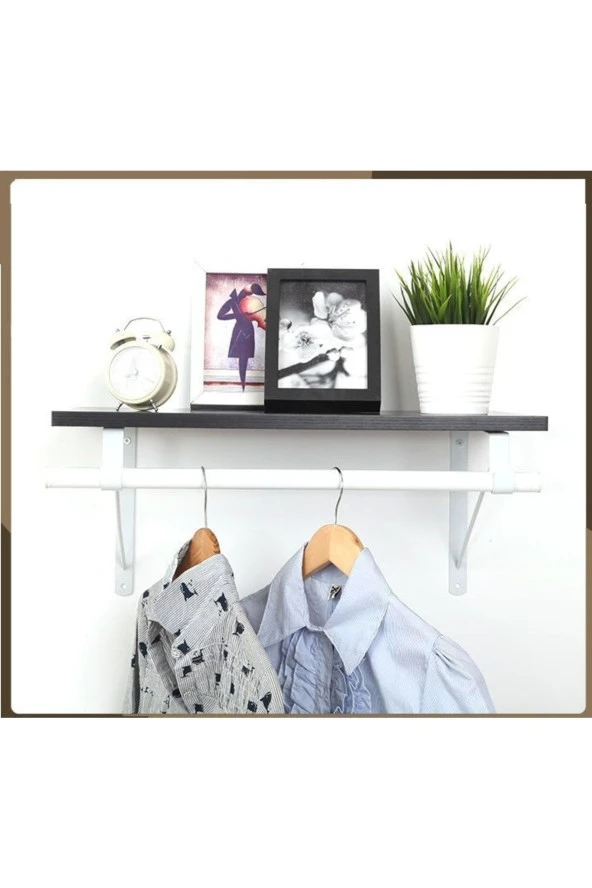 Depolife Duvar Rafı Fortmanto Askılık Elbise Asma Kitaplık Için Raf Askılı Etejer - 2