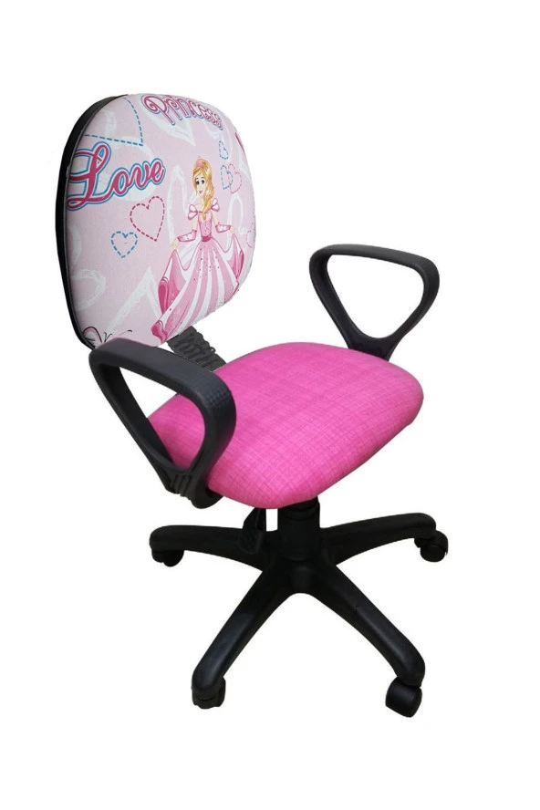 Çocuk Oyun Faaliyet Çalışma Sandalyesi Prenses Desenli Ofis Koltuğu Tekerlekli Amortisörlü - 3