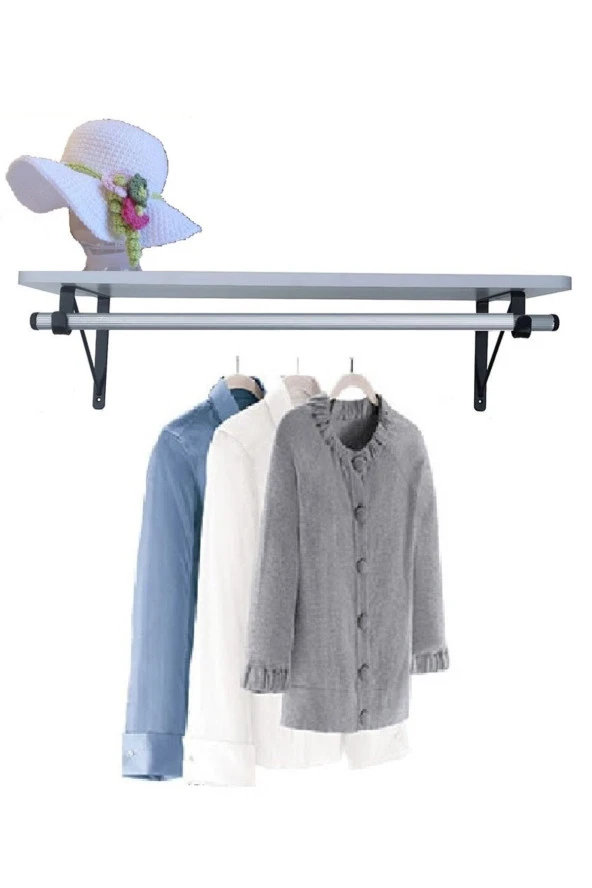 Depolife Duvar Rafı Fortmanto Askılık Elbise Asma Kitaplık Için Raf Askılı Etejer - 2