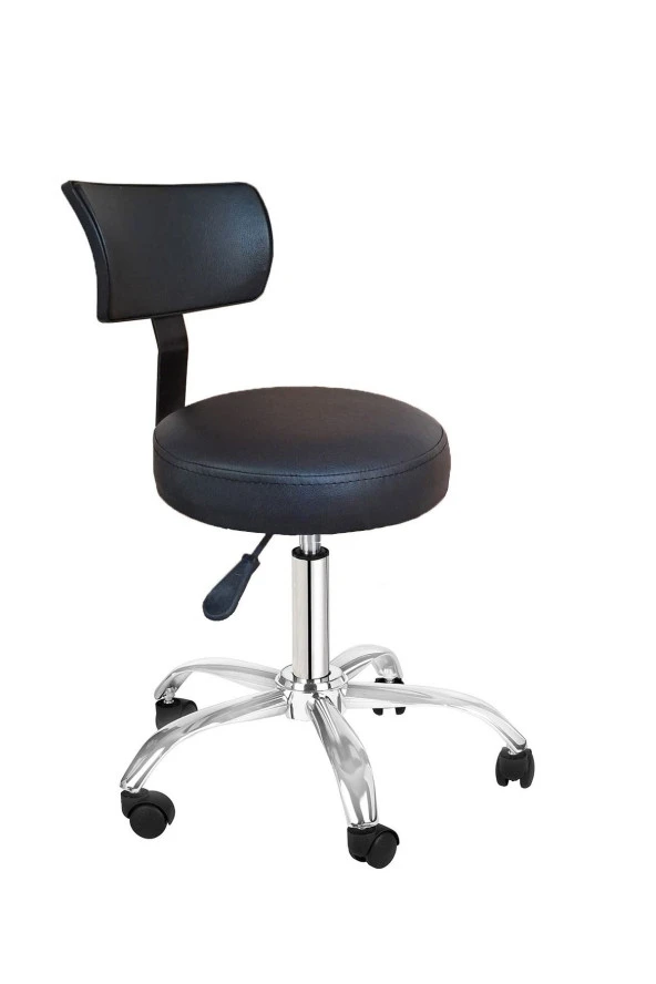 Depolife Ofis Kasiyer Taburesi Metal Ayak Tekerlekli Sırt Dayama Eczane Laboratuvar Büro Çalışma Koltuğu ürün görseli 1