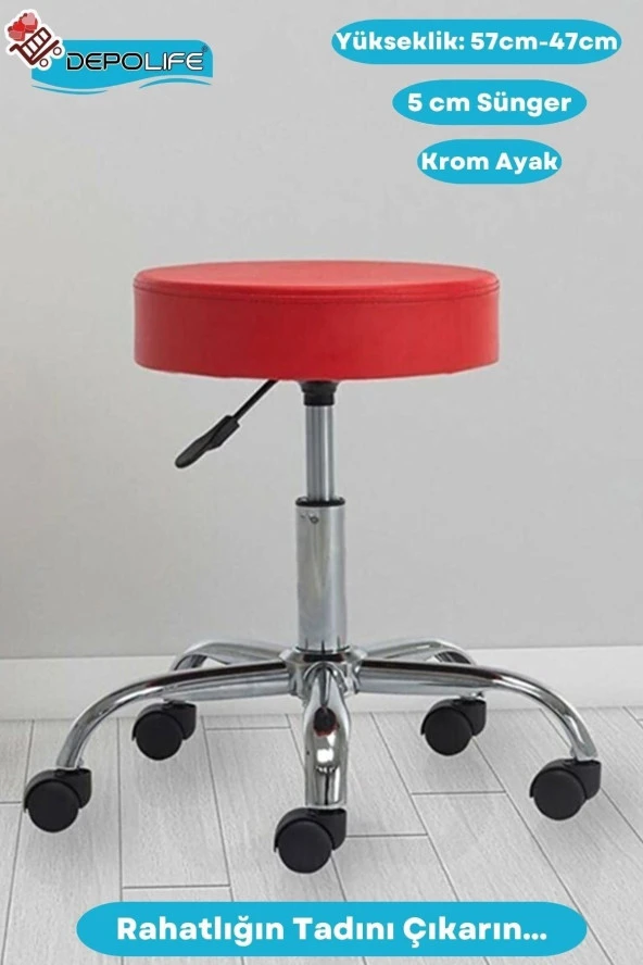 Depolife Döner Ofis Kasiyer Taburesi Tekerlekli Deri Döşeme Oturak Eczane Laboratuvar Büro Çalışma Koltuğu