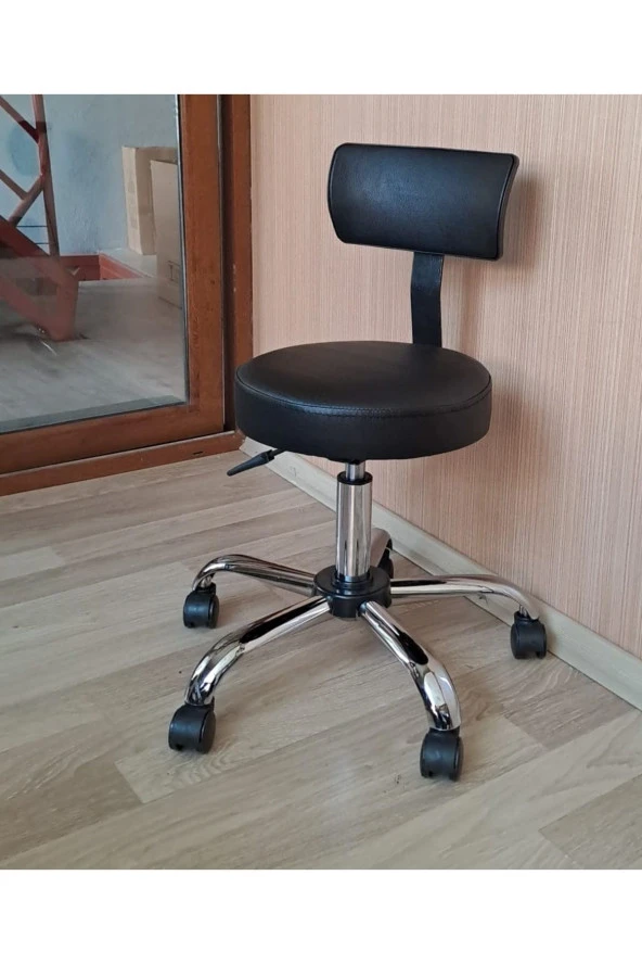 Depolife Ofis Kasiyer Taburesi Metal Ayak Tekerlekli Sırt Dayama Eczane Laboratuvar Büro Çalışma Koltuğu - Resim 2