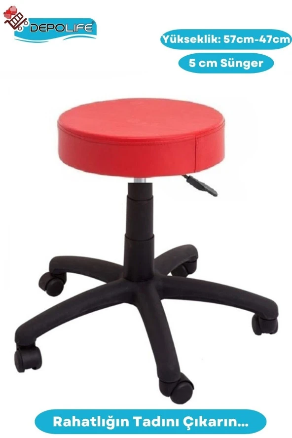 Depolife Döner Ofis Kasiyer Taburesi Tekerlekli Deri Döşeme Oturak Eczane Laboratuvar Büro Çalışma Koltuğu