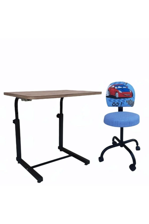Depolife Ralli Araba Desenli Çocuk Odası Için Ders Çalışma Koltuk Ve Masa Seti Tekerlekli Sandalye Ve Sehpa