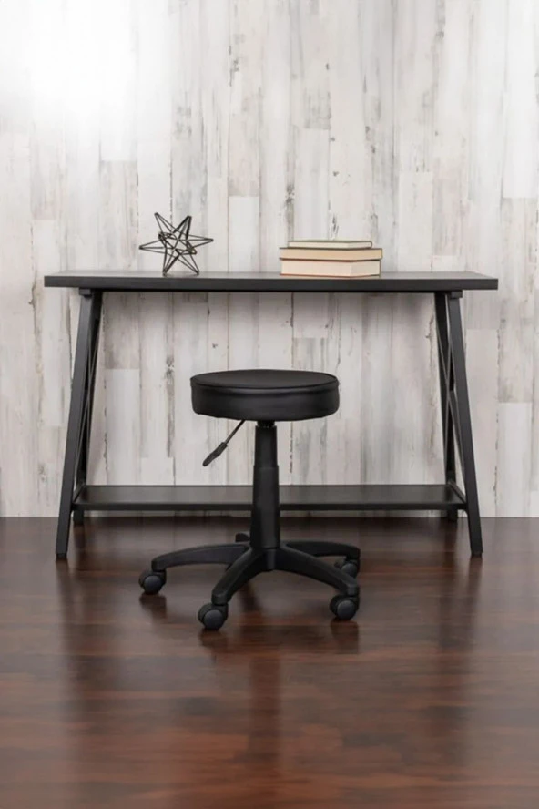 Depolife Döner Ofis Kasiyer Taburesi Tekerlekli Deri Döşeme Oturak Eczane Laboratuvar Çalışma Koltuğu Siyah - 2