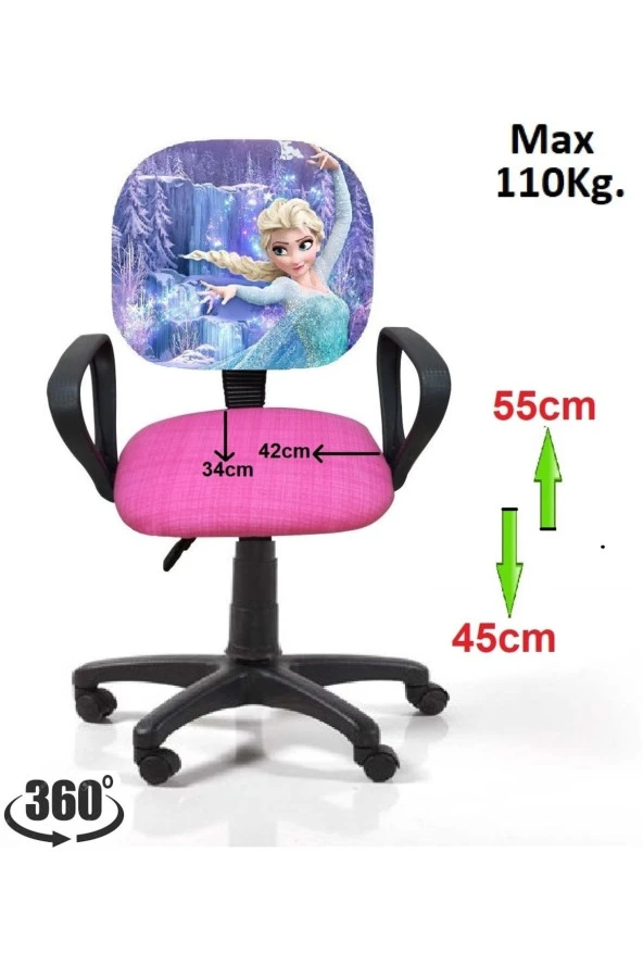 Frozen Desenli Çocuk Çalışma Koltuğu Karlar Ülkesi Çocuk Odası Ofis Sandalyesi Tekerlekli Amortisör - 2