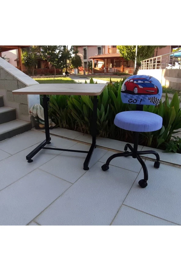 Depolife Ralli Araba Desenli Çocuk Odası Için Ders Çalışma Koltuk Ve Masa Seti Tekerlekli Sandalye Ve Sehpa - 2