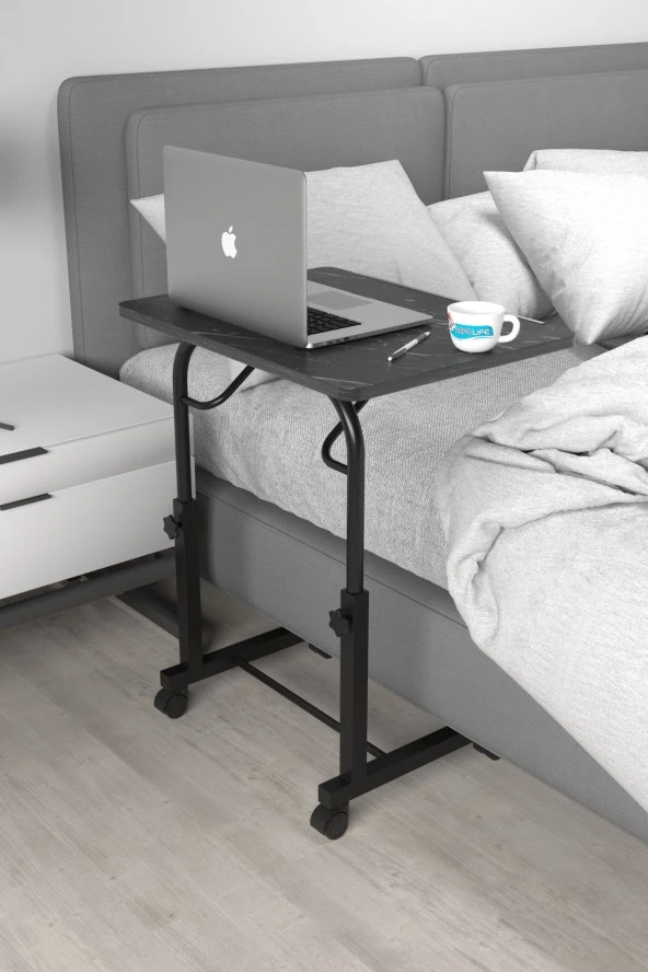 Depolife Eğim Yükseklik Ayarlı Laptop Sehpası Kahvaltı Ders Çalışma Bilgisayar Masası Metal Ayak Tekerlekli - 2