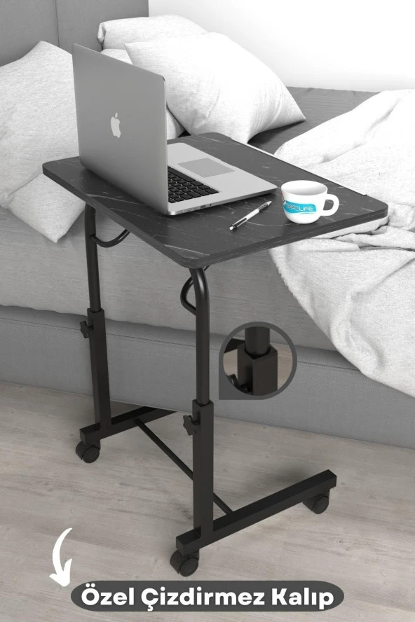 Depolife Eğim Yükseklik Ayarlı Laptop Sehpası Kahvaltı Ders Çalışma Bilgisayar Masası Metal Ayak Tekerlekli - 3