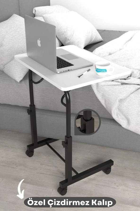 Eğim Yükseklik Ayarlı Laptop Sehpası Kahvaltı Ders Çalışma Bilgisayar Masası Metal Ayak Tekerlekli - 2
