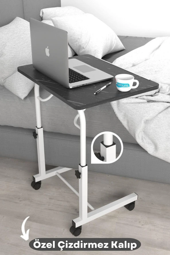 Depolife Eğim Yükseklik Ayarlı Laptop Sehpası Kahvaltı Ders Çalışma Bilgisayar Masası Metal Ayak Tekerlekli - 3