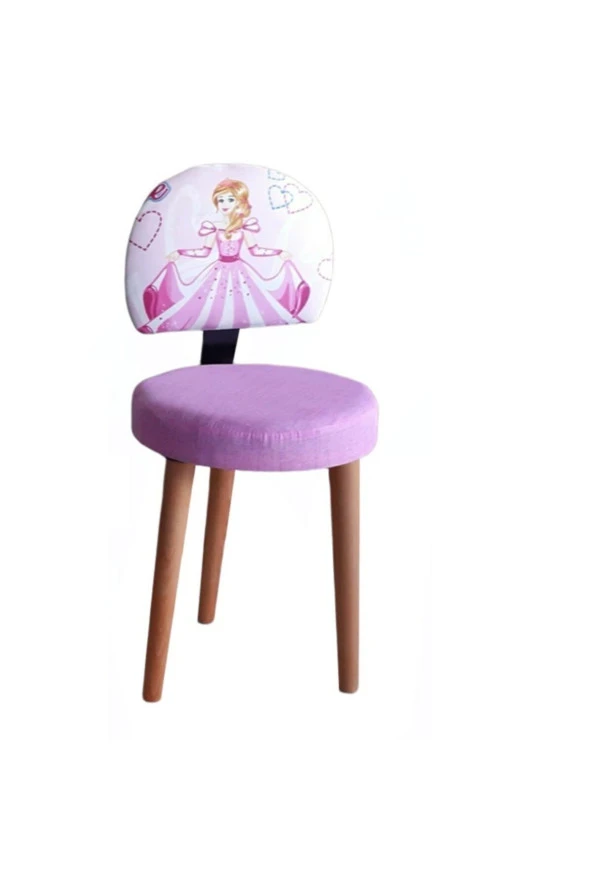 Depolife Prenses Sindirella Desenli Çocuk Ders Çalışma Oyun Faliyet Sandalyesi Ahşap Gürgen Ayaklı Koltuk - 2