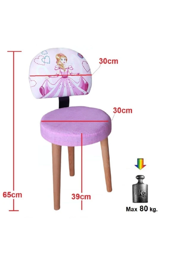 Depolife Prenses Sindirella Desenli Çocuk Ders Çalışma Oyun Faliyet Sandalyesi Ahşap Gürgen Ayaklı Koltuk - 3