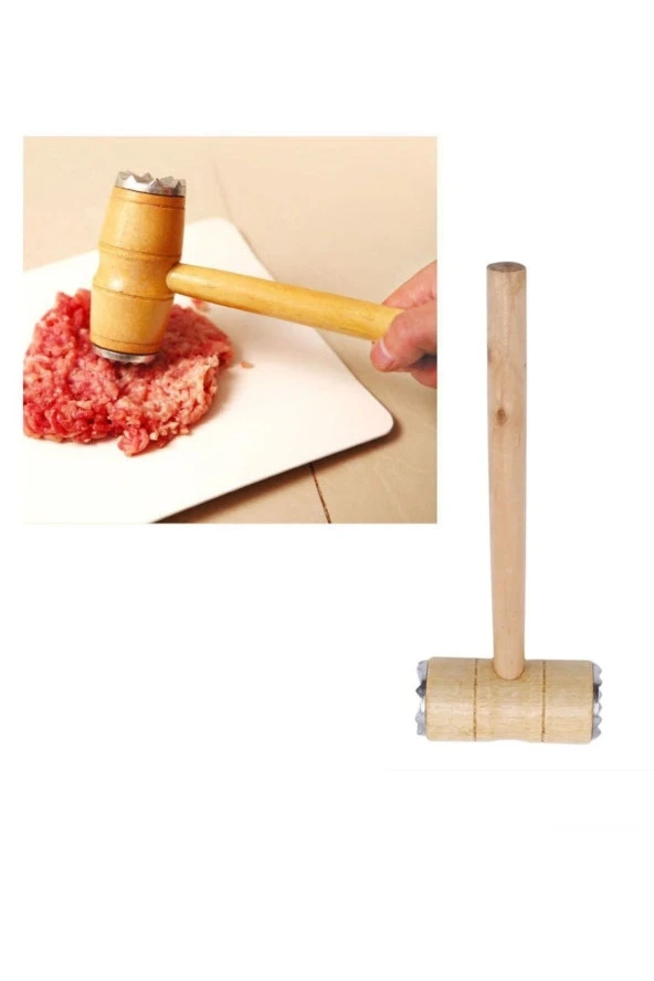 Depolife Zeytin Kırma Tokmağı Et Dövme Çekiç Tokmağı Dalgalı Alüminyum Ağızlı Ahşap Tokmak - 2