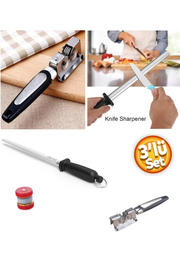 Depolife Bıçak satır nacak balta bileme alet seti Masat ve elmaslı bileme taşı takımı 3lü set