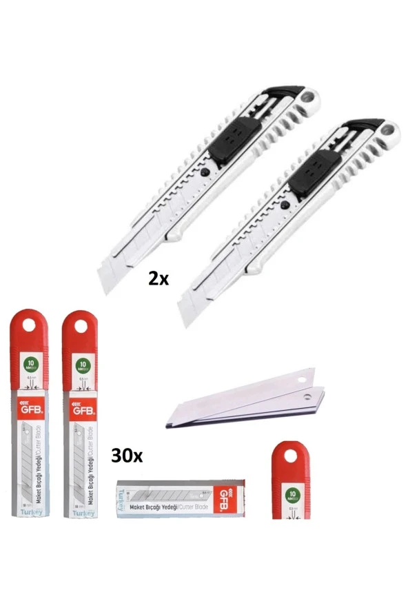 Metal Falçata 2 adet ve 30 adet falçata yedek bıçağı seti GFB maket bıçağı 0.5mm