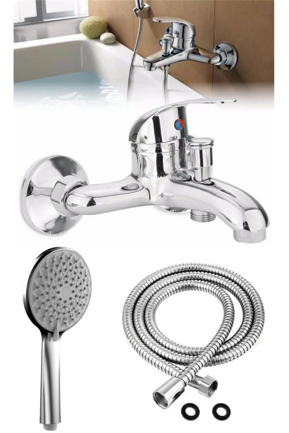 Depolife Banyo Duş bataryası sıcak soğuk mix Banyo çeşmesi ve Spiral Hortum ve başlık seti prinç