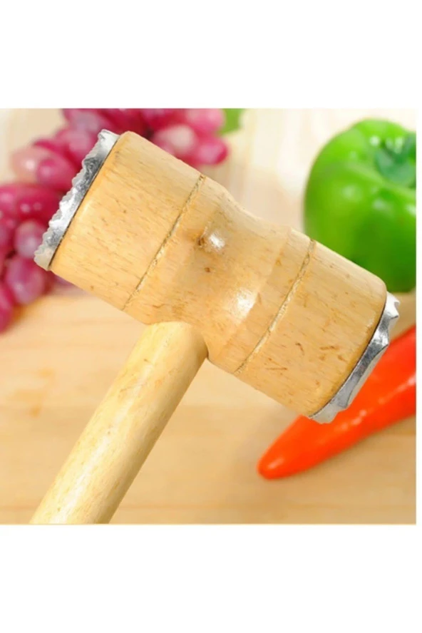 Depolife Et Dövme Çekiç Sebze Yumuşatma Tokmağı Aleminyum Ağızlı Ahşap Tokmak - 2